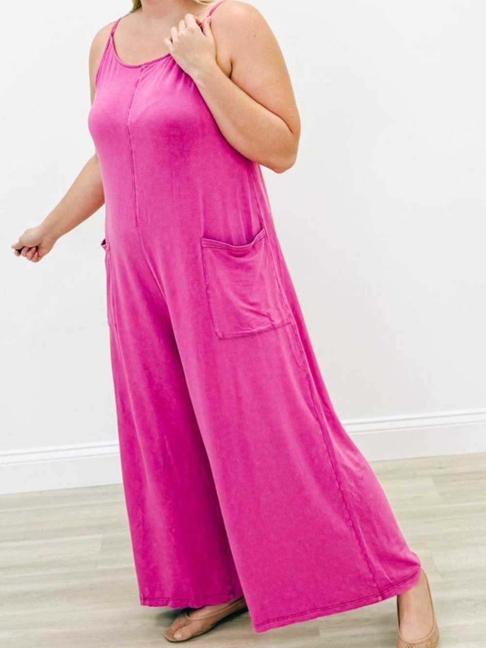 DAVI & DANI Hot Pink Wide-Leg Jumpsuit with Pockets